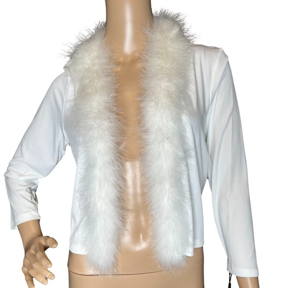 New!! Calvin Klein Cream Crop Open Fur Long Sleeve Cardigan Sweater Sz Medium - Picture 1 of 9